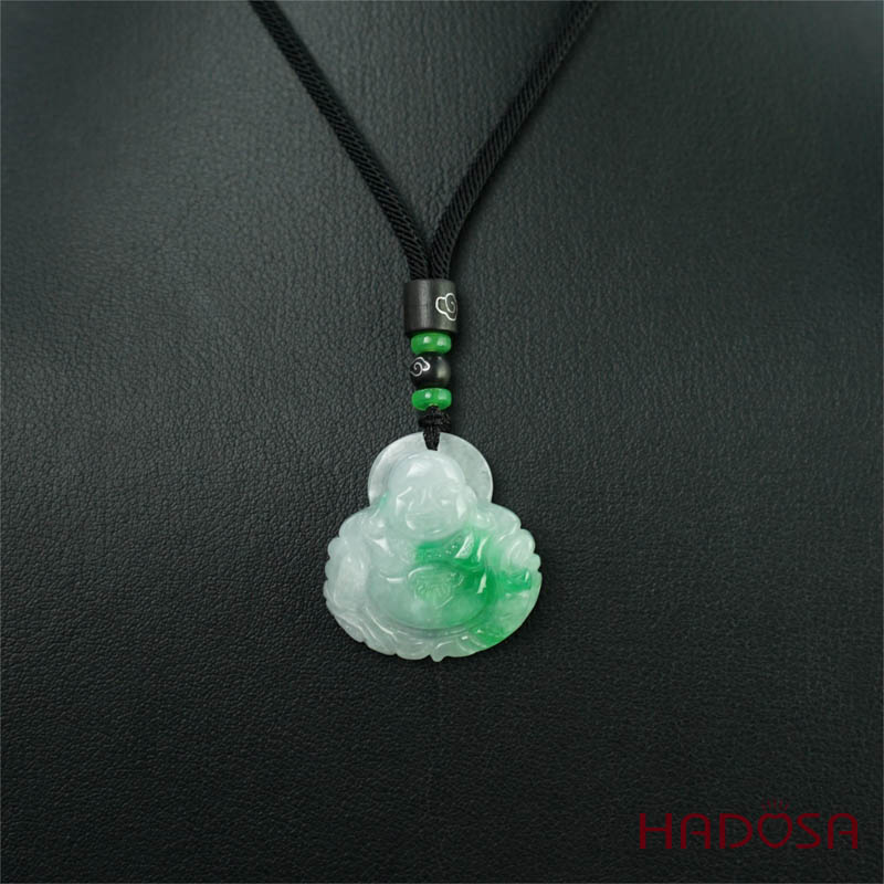 Mặt Di Lặc Cẩm Thạch trắng vân lý 32x33x9mm