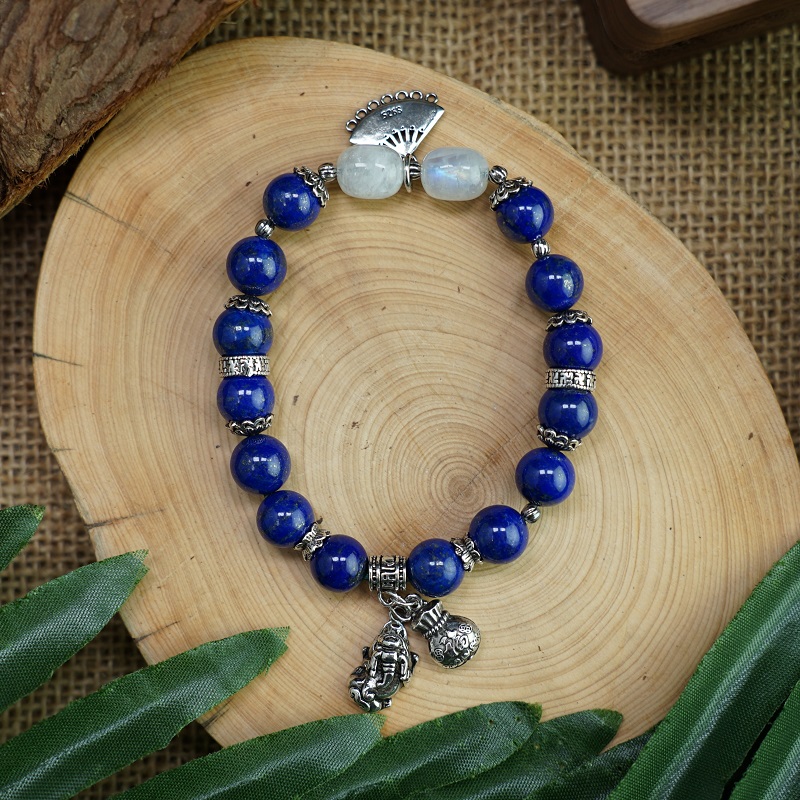Vòng tay Lapis mix charm bạc Mệnh Thủy Mệnh Mộc