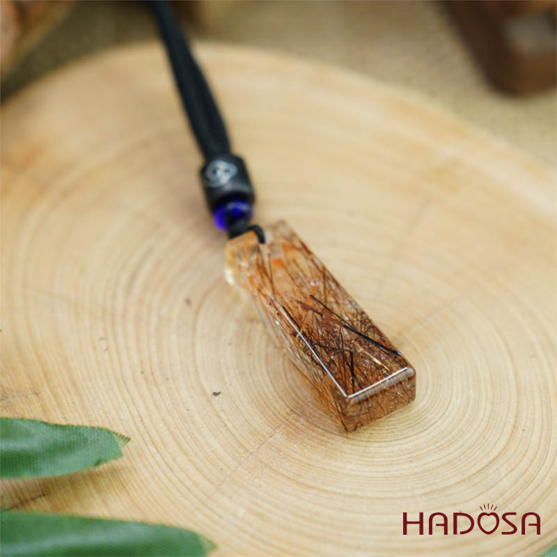 Mặt thạch anh tóc nâu đỏ hình trụ 12x36mm