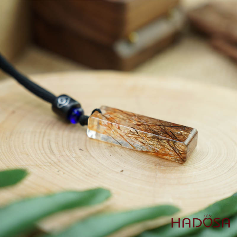 Mặt thạch anh tóc nâu đỏ hình trụ 12x36mm