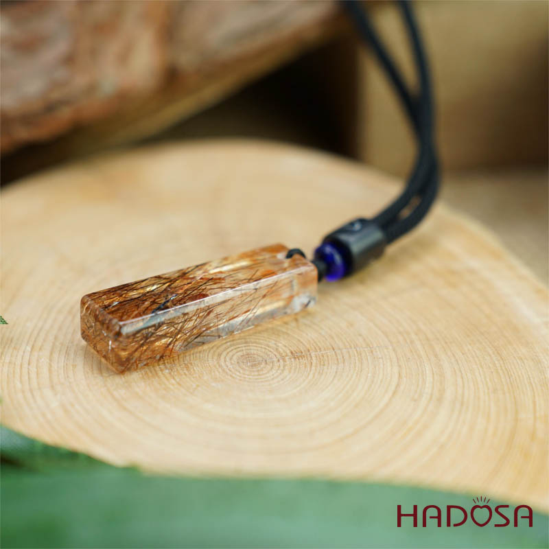 Mặt thạch anh tóc nâu đỏ hình trụ 12x36mm