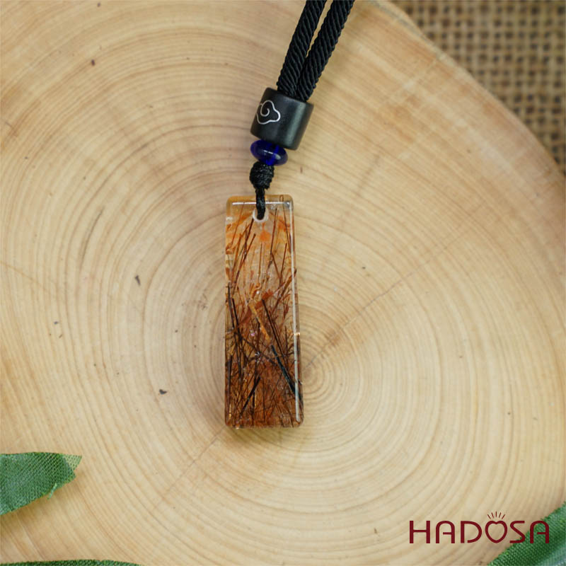 Mặt thạch anh tóc nâu đỏ hình trụ 12x36mm