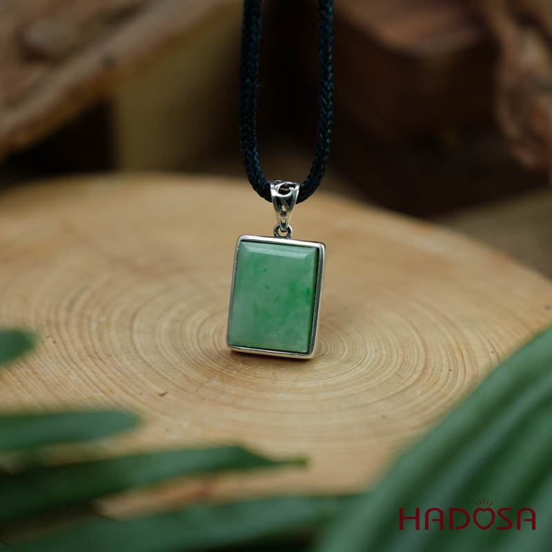 Mặt Cẩm thạch chữ nhật xanh lí bọc bạc 15x19mm