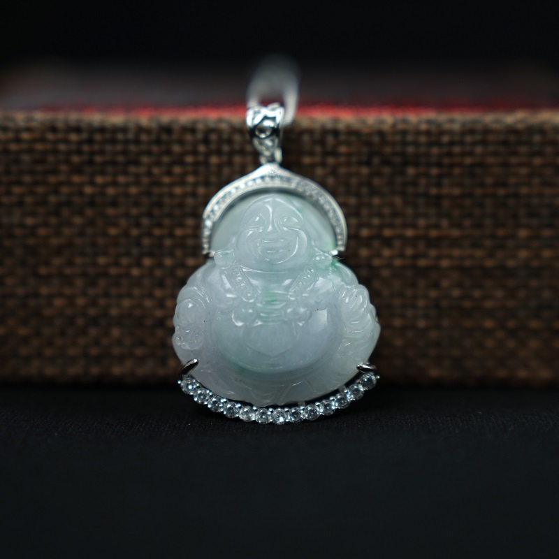 Mặt Di Lặc Cẩm Thạch xanh lí 33x27mm