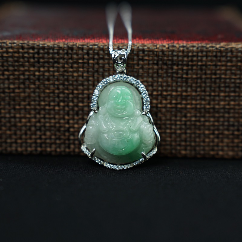 Mặt Di Lặc Cẩm Thạch trắng lí 24x26mm