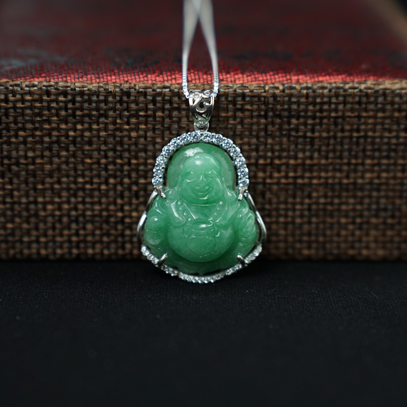 Mặt Di Lặc Cẩm Thạch trắng lí 24x26mm