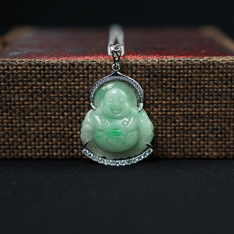 Mặt Di Lặc Cẩm Thạch xanh lí 33x27mm