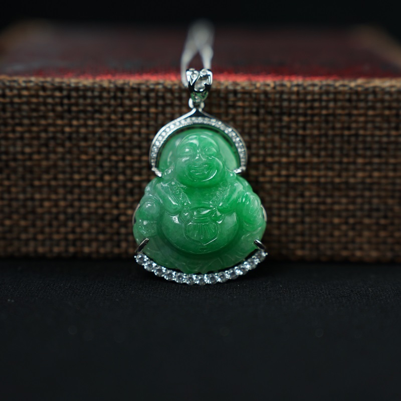 Mặt Di Lặc Cẩm Thạch xanh lí 33x27mm