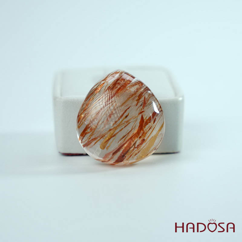 Mặt thạch anh tóc nâu đỏ giọt nước 26x28mm