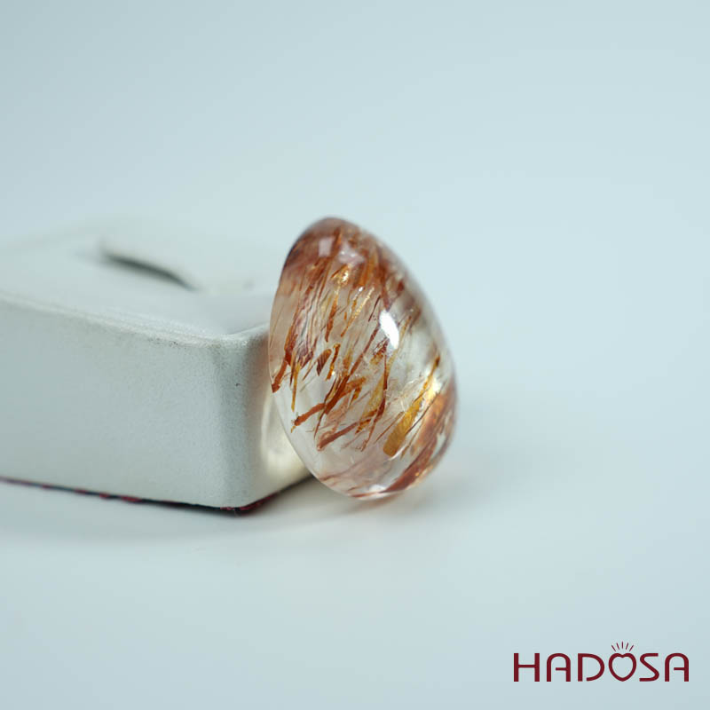 Mặt thạch anh tóc nâu đỏ giọt nước 26x28mm