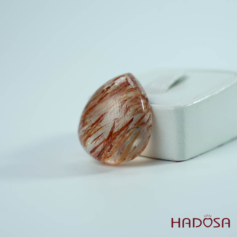 Mặt thạch anh tóc nâu đỏ giọt nước 26x28mm