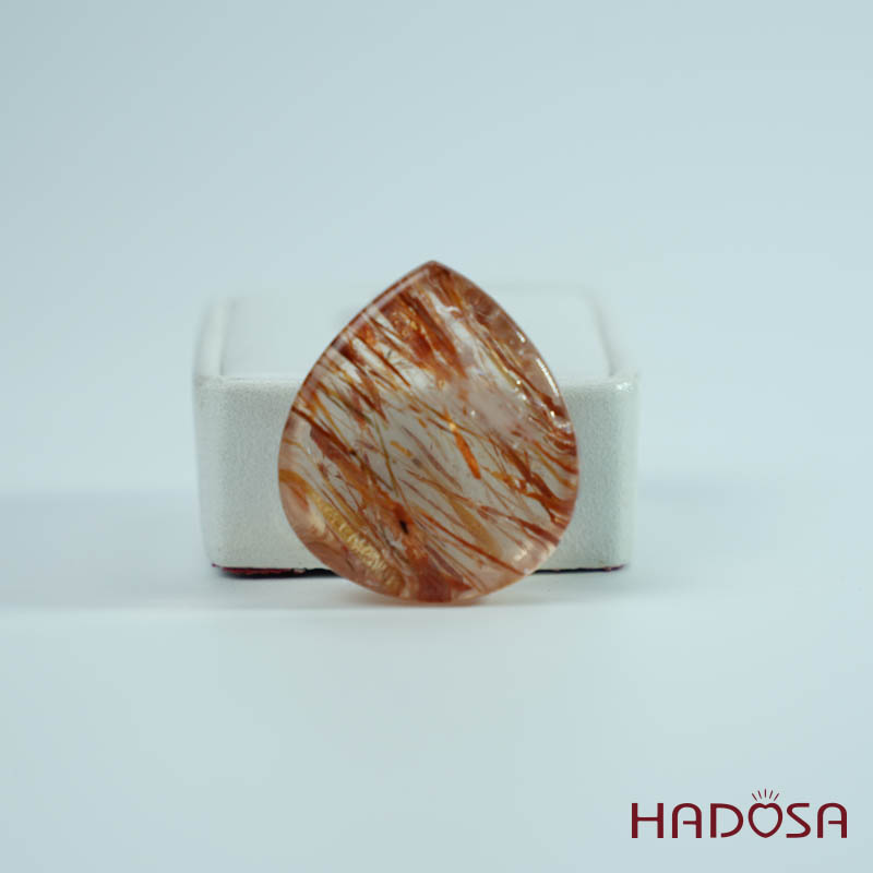 Mặt thạch anh tóc nâu đỏ giọt nước 26x28mm
