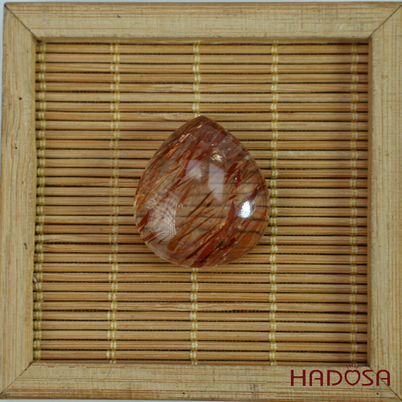 Mặt thạch anh tóc nâu đỏ giọt nước 26x28mm