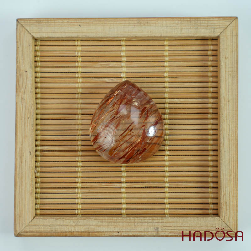 Mặt thạch anh tóc nâu đỏ giọt nước 26x28mm