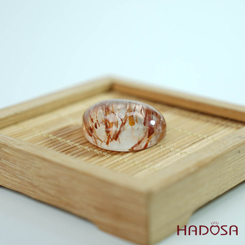 Mặt thạch anh tóc nâu đỏ giọt nước 26x28mm