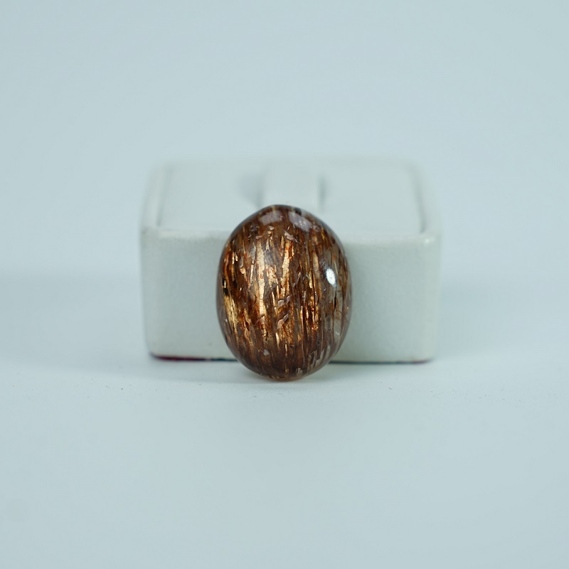 Mặt thạch anh tóc nâu đồng oval 17x22mm