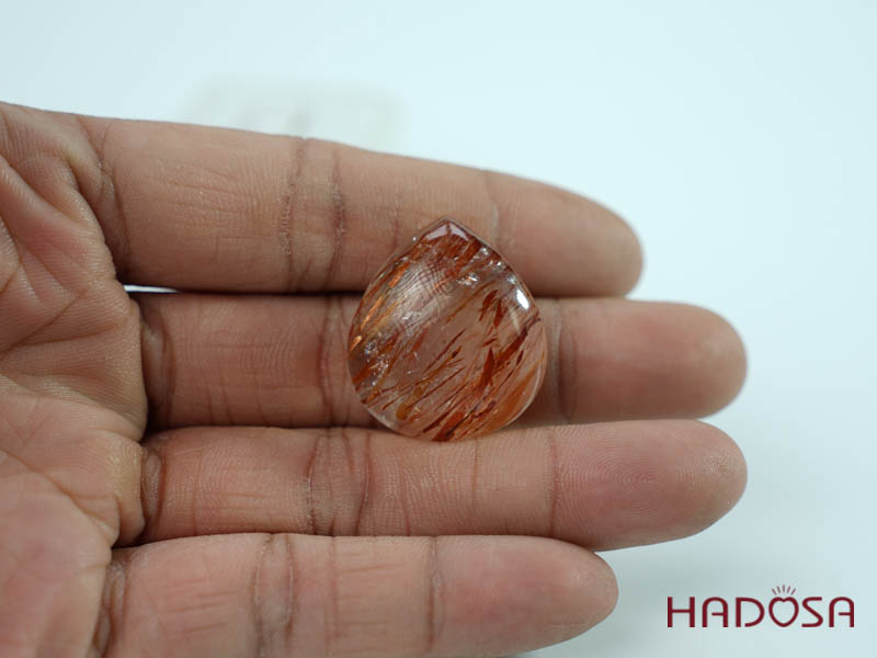 Mặt thạch anh tóc nâu đỏ giọt nước 26x28mm