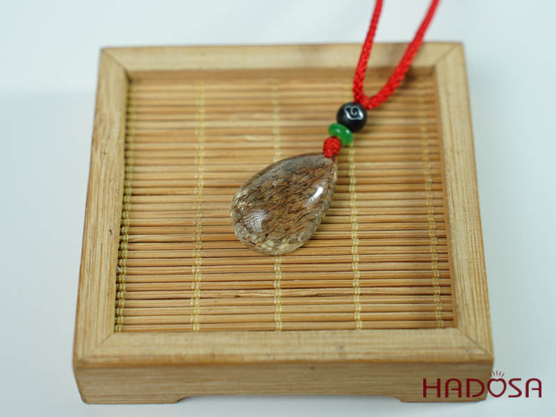 Mặt thạch anh tóc nâu giọt nước 17x26mm