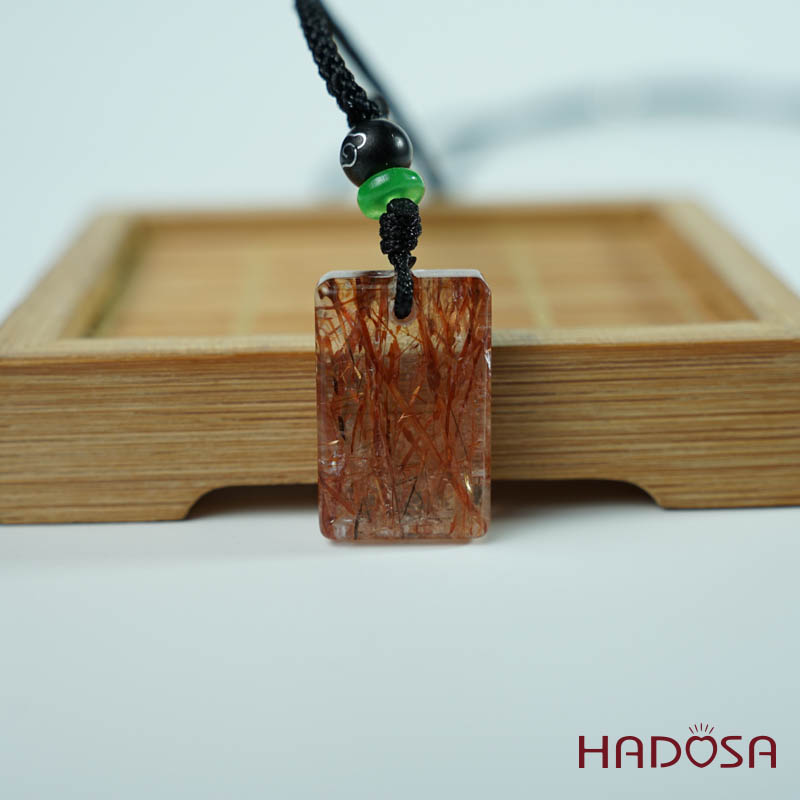 Mặt thạch anh tóc đỏ chữ nhật 22mm