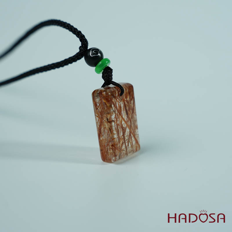 Mặt thạch anh tóc đỏ chữ nhật 22mm