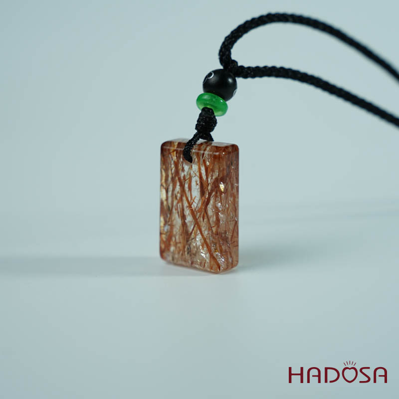 Mặt thạch anh tóc đỏ chữ nhật 22mm