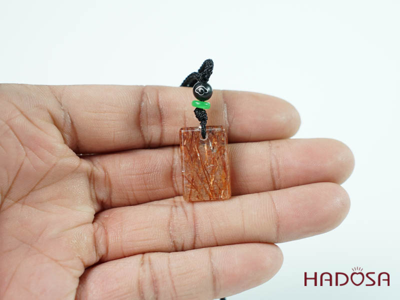 Mặt thạch anh tóc đỏ chữ nhật 22mm