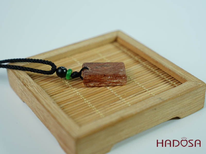 Mặt thạch anh tóc đỏ chữ nhật 22mm