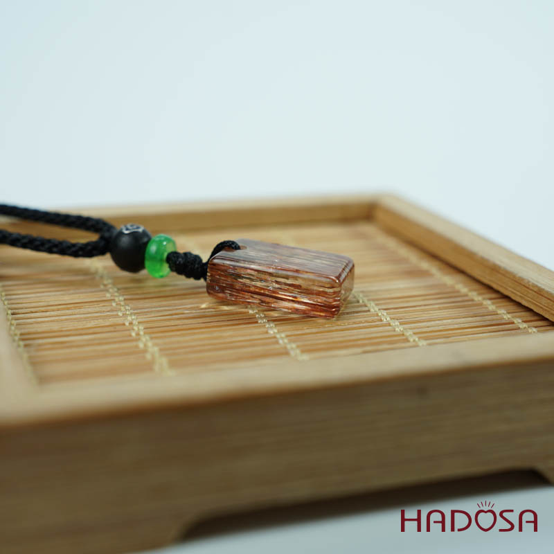 Mặt thạch anh tóc nâu đỏ chữ nhật 10x17mm