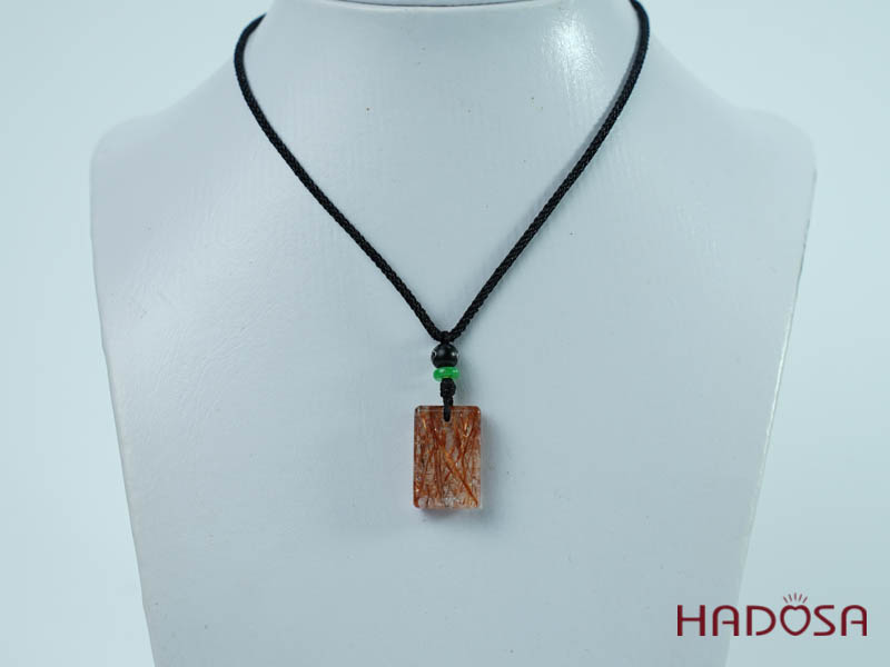 Mặt thạch anh tóc nâu đỏ chữ nhật 10x17mm