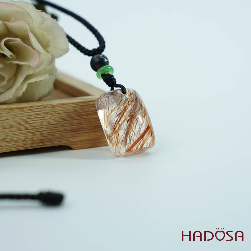 Mặt thạch anh tóc nâu đỏ chữ nhật 13x19mm