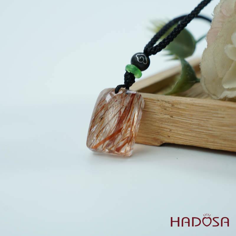 Mặt thạch anh tóc nâu đỏ chữ nhật 13x19mm