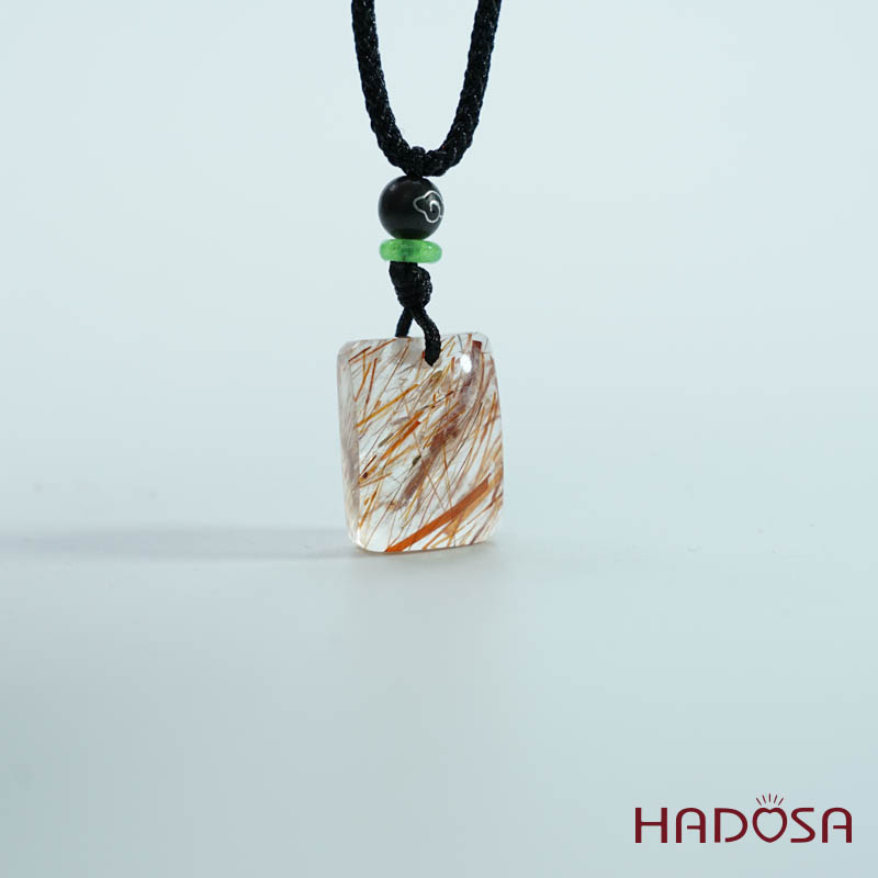 Mặt thạch anh tóc nâu đỏ chữ nhật 13x19mm