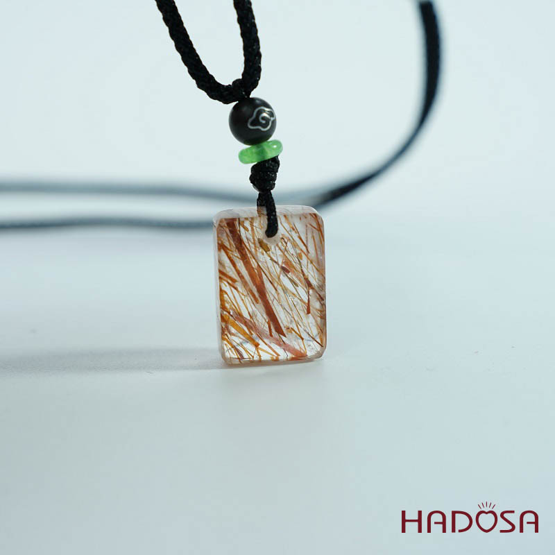 Mặt thạch anh tóc nâu đỏ chữ nhật 13x19mm