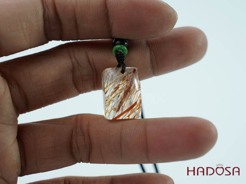 Mặt thạch anh tóc nâu đỏ chữ nhật 13x19mm