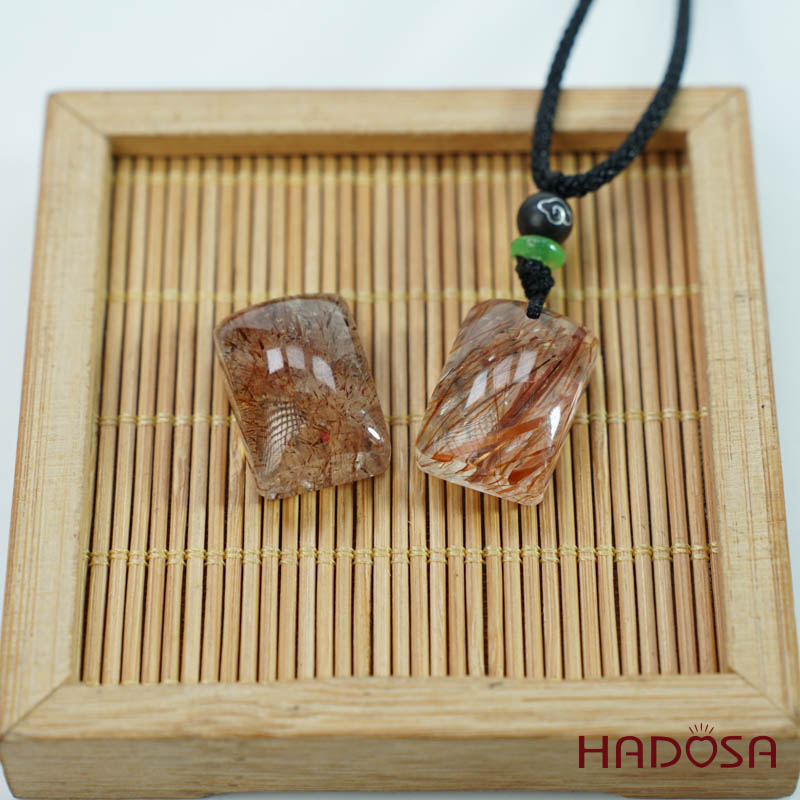 Mặt thạch anh tóc nâu đỏ chữ nhật 13x19mm