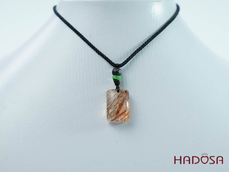 Mặt thạch anh tóc nâu đỏ chữ nhật 13x19mm