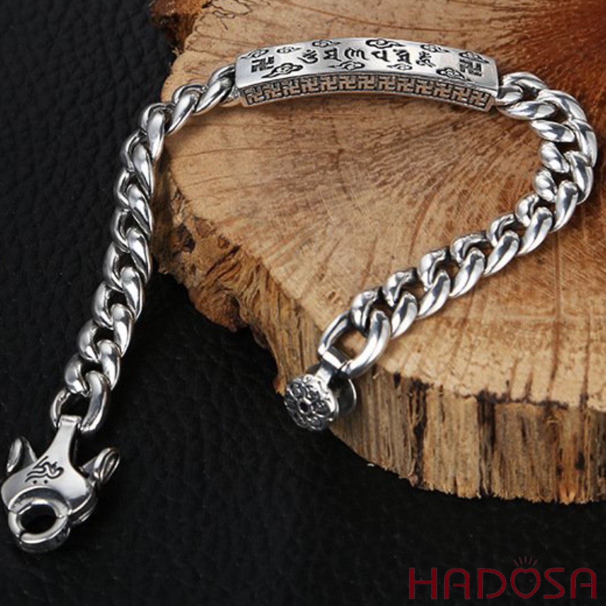 Vòng Tay Nam Bạc Thái bản Om Mani Padme