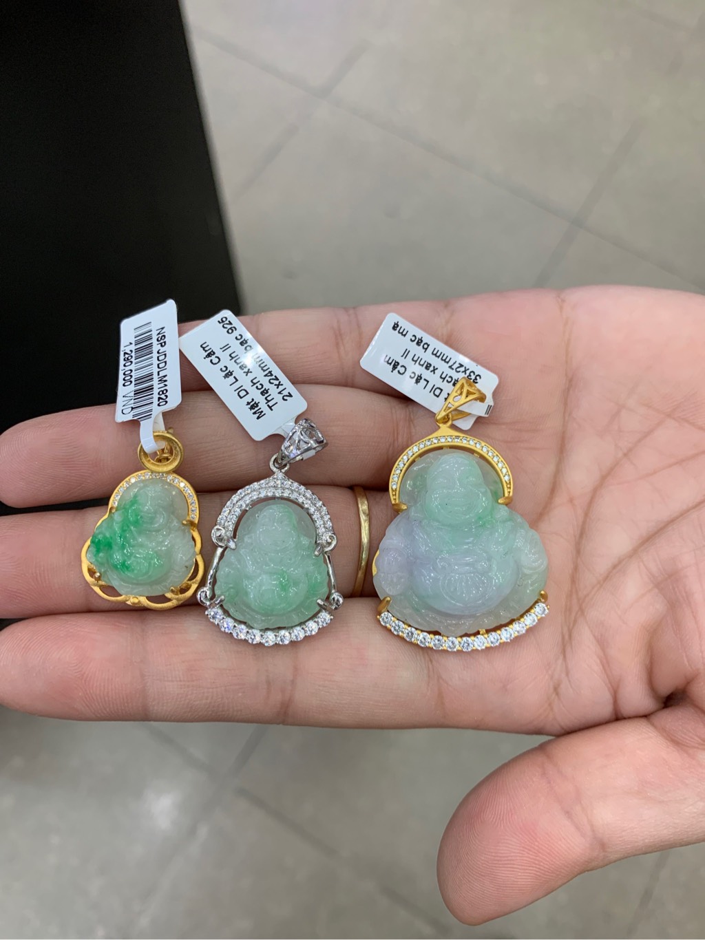 Mặt Di Lặc Ngọc Cẩm Thạch trắng lí 16x18