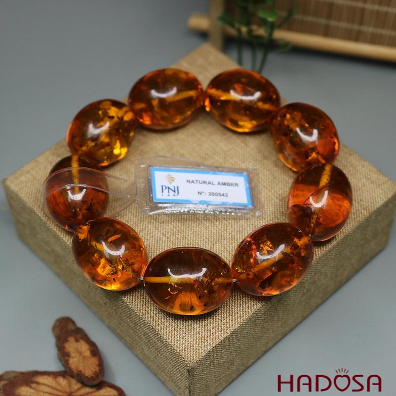 Hổ Phách Baltic cognac vàng hạt Olive 22x28mm