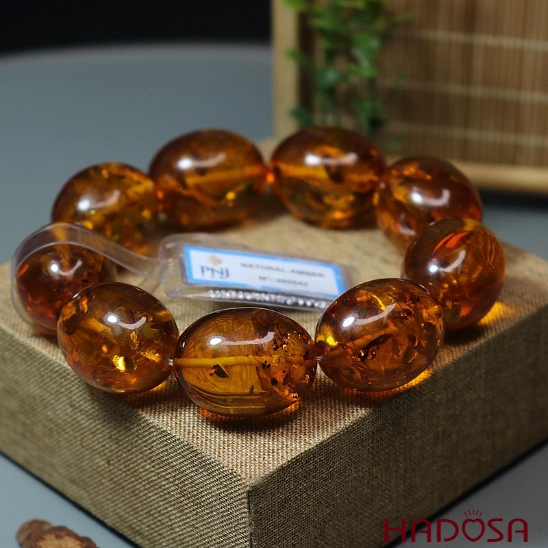 Hổ Phách Baltic cognac vàng hạt Olive 22x28mm