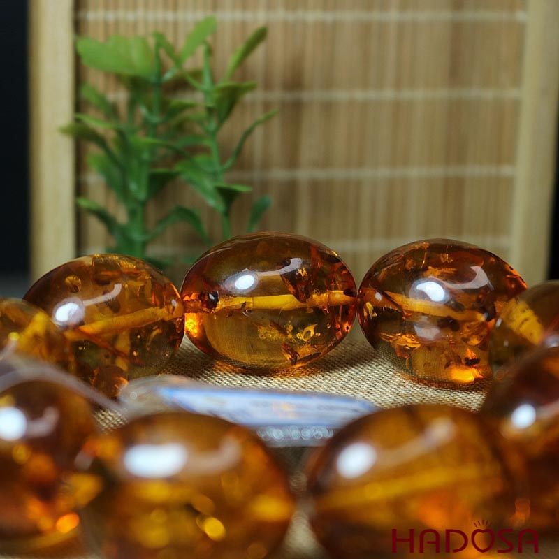 Hổ Phách Baltic cognac vàng hạt Olive 22x28mm