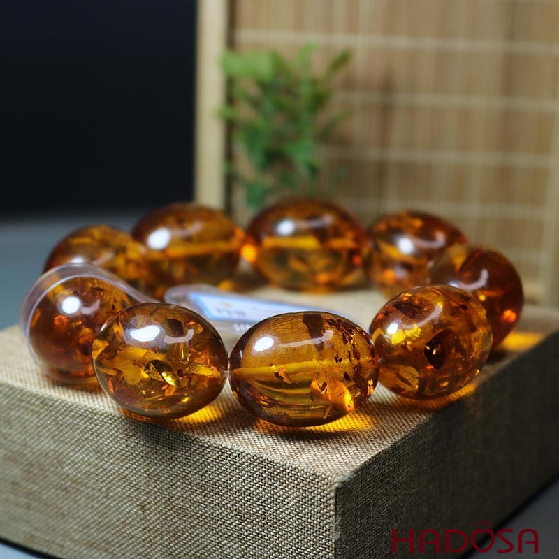 Hổ Phách Baltic cognac vàng hạt Olive 22x28mm