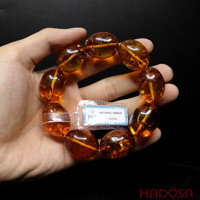 Hổ Phách Baltic cognac vàng hạt Olive 22x28mm