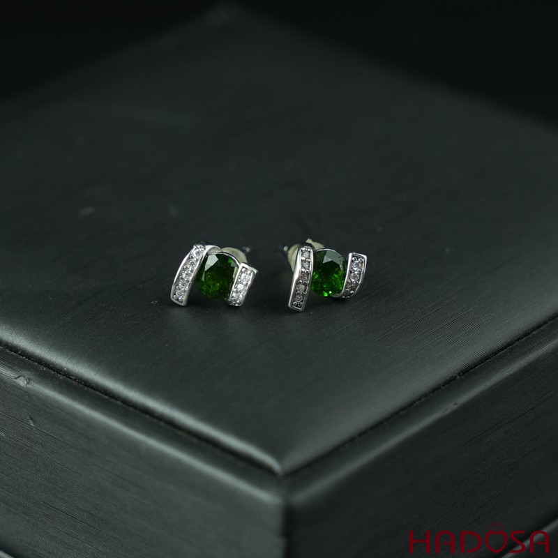 Hoa tai đá Diopside 5mm bạc 925