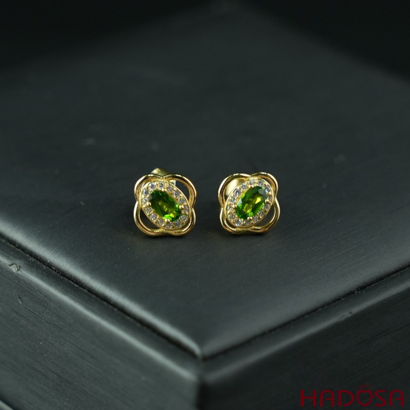 Bông tai Diopside 3x5mm bạc 925