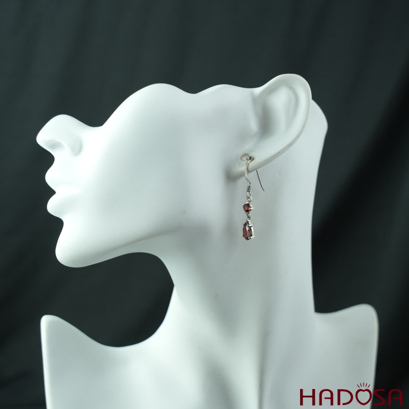 Hoa tai đá Garnet bạc 925 cao cấp