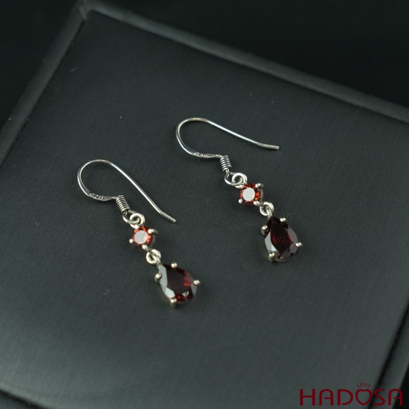 Hoa tai đá Garnet bạc 925 cao cấp