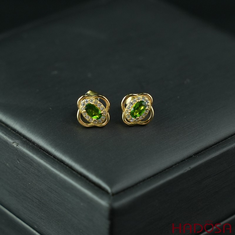 Bông tai Diopside 3x5mm bạc 925
