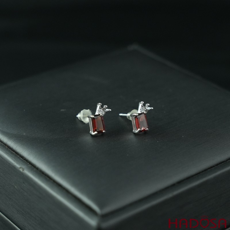 Hoa tai đá garnet chữ nhật 4x6mm bạc 925