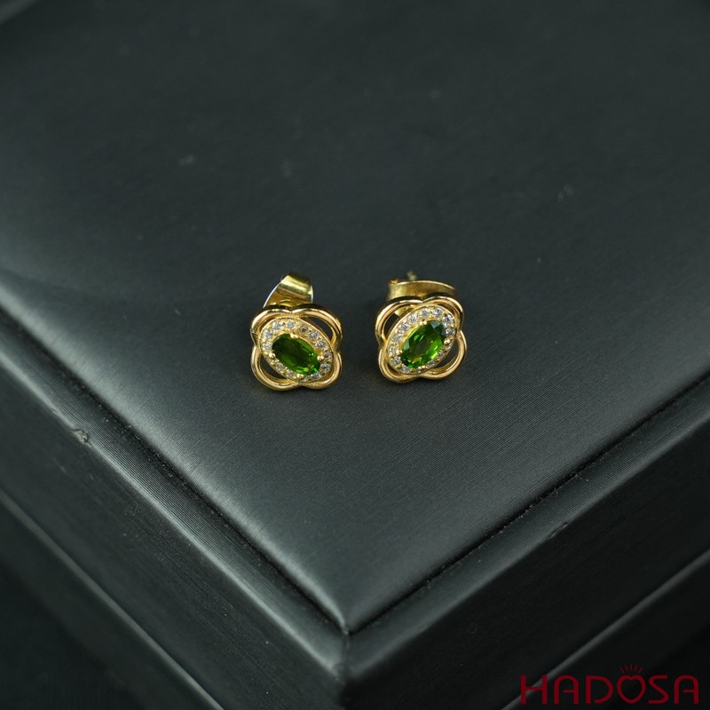 Bông tai Diopside 3x5mm bạc 925
